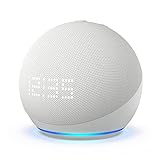 Echo Dot mit Uhr (5. Gen., 2022) | Smarter WLAN- und Bluetooth-Lautsprecher mit Uhr und Alexa | Weiß